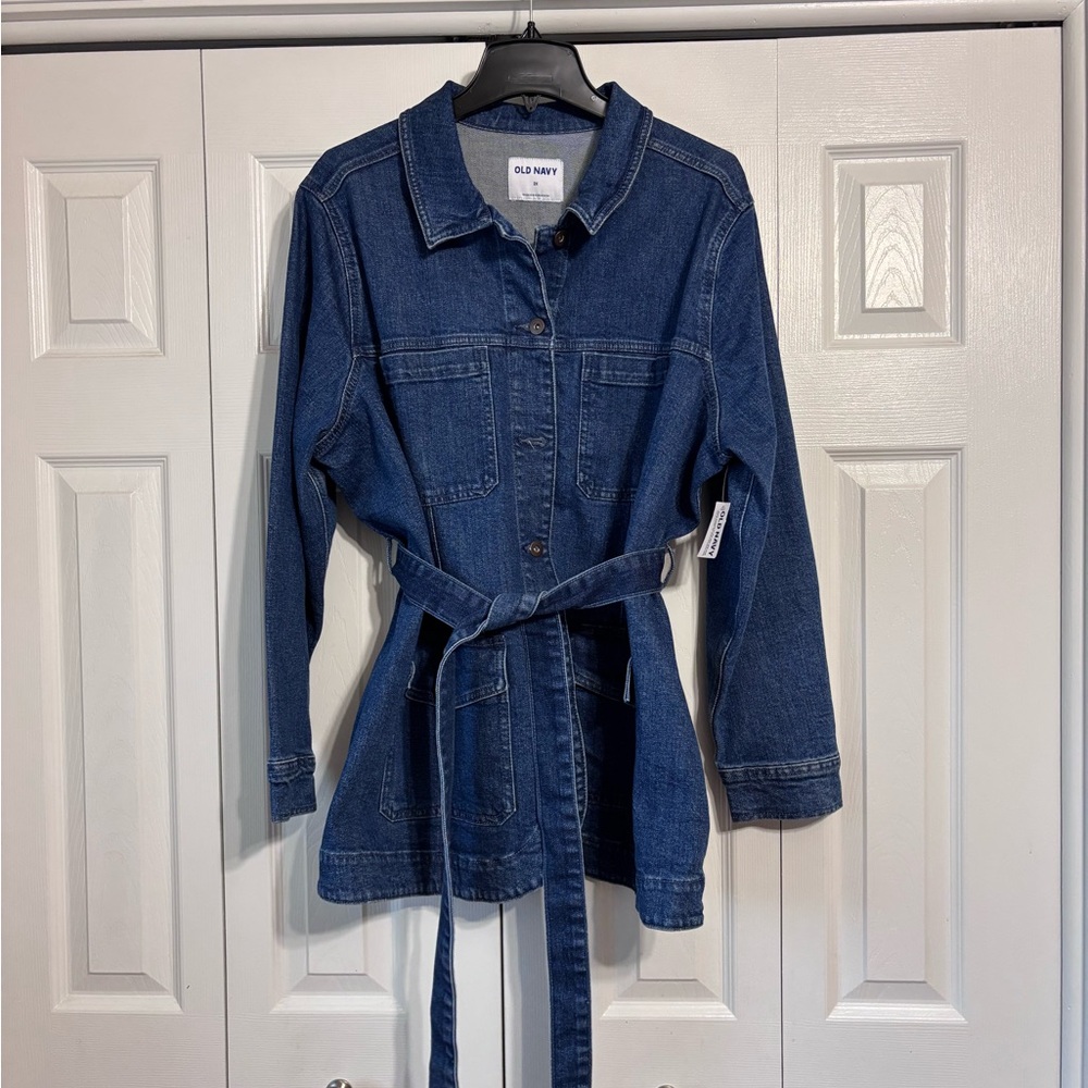 Old Navy Blue Denim Jean Jacket with Belted Waist
